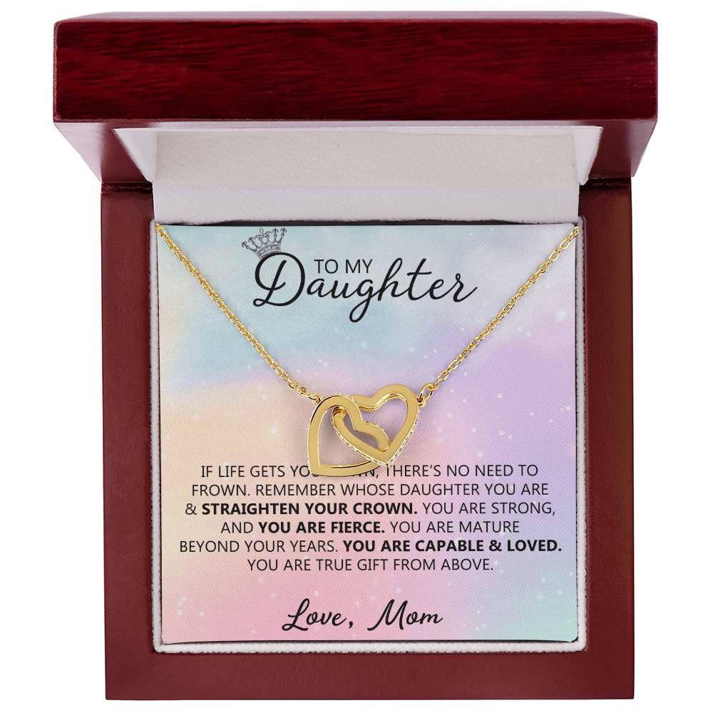 To My Daughter - Straighten Your Crown - Unique Heart Binding Necklace Gift Set Interlocking Hearts Necklace