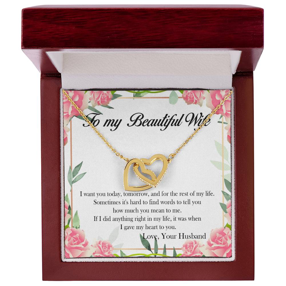 To My Beautiful Wife Interlocking Hearts Necklace