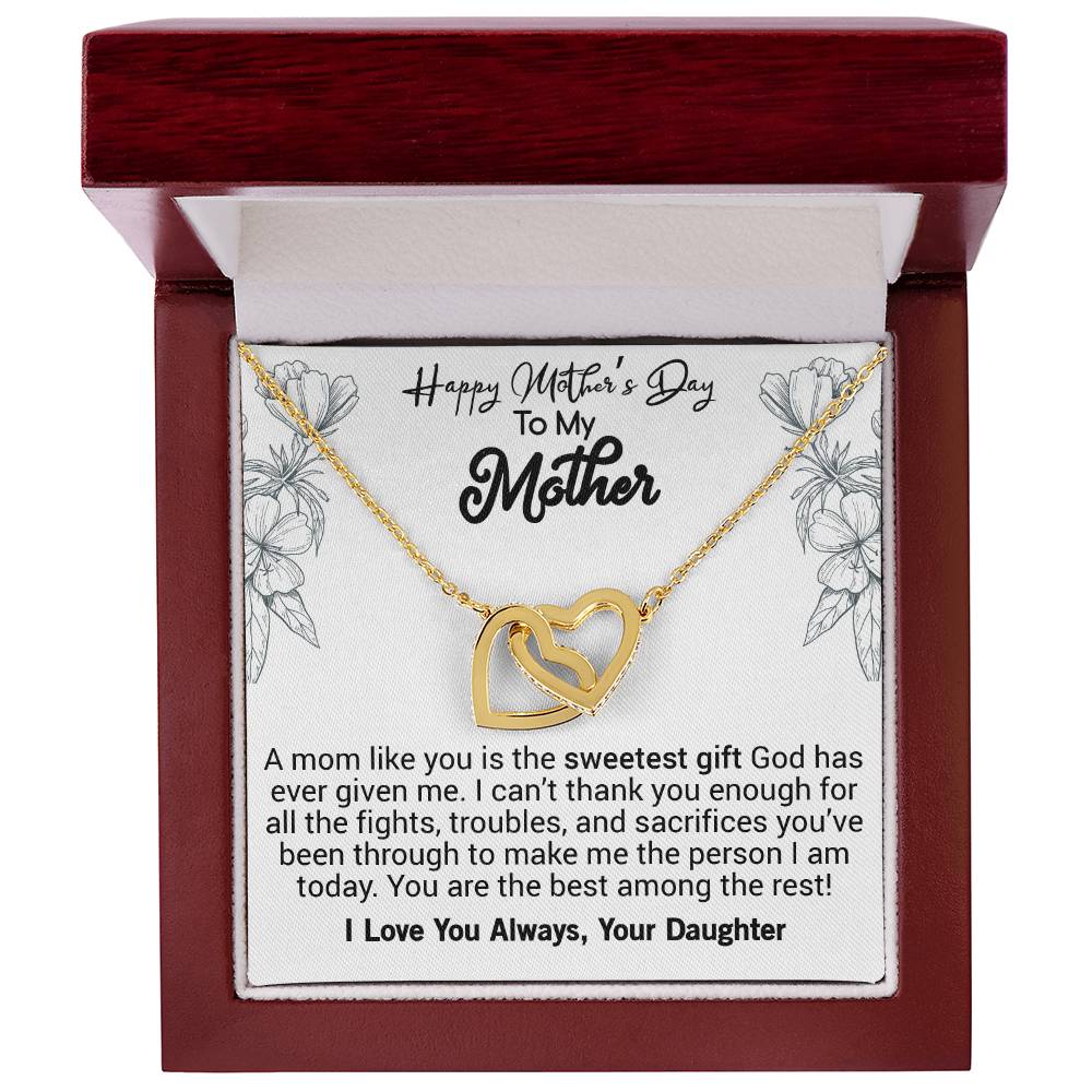 Happy Mother'S Day Mom A Mom Like You Is The Sweetest Gift. Interlocking Hearts Necklace