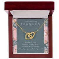 Teacher Gift Gift For Teacher Necklace A Truly Amazing Teacher Appreciation Gift Interlocking Hearts Necklace