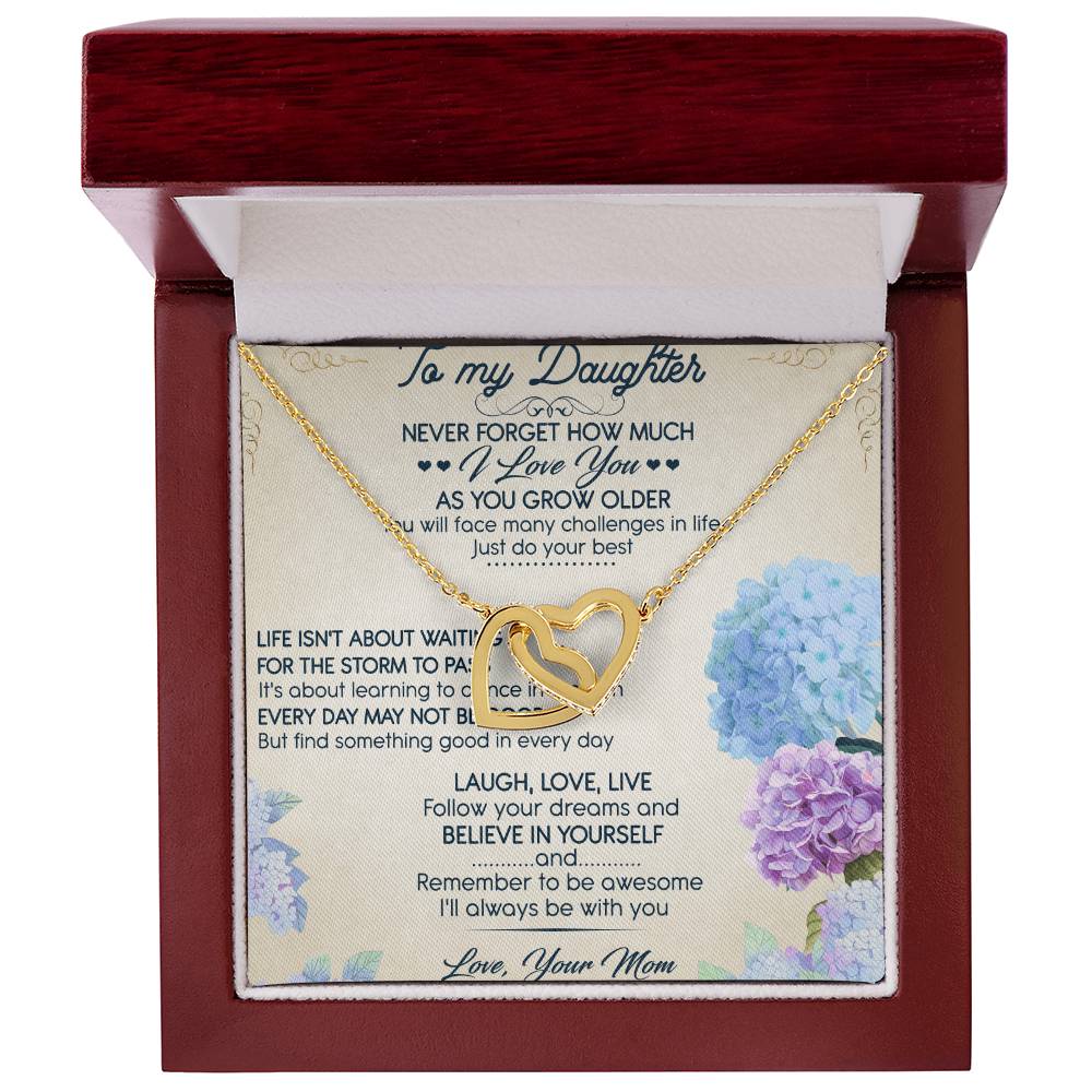 To My Daughter Interlocking Hearts Necklace Message Card