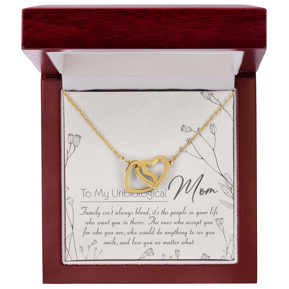 To My Unbiological Mom Interlocking Hearts Necklace Message Card