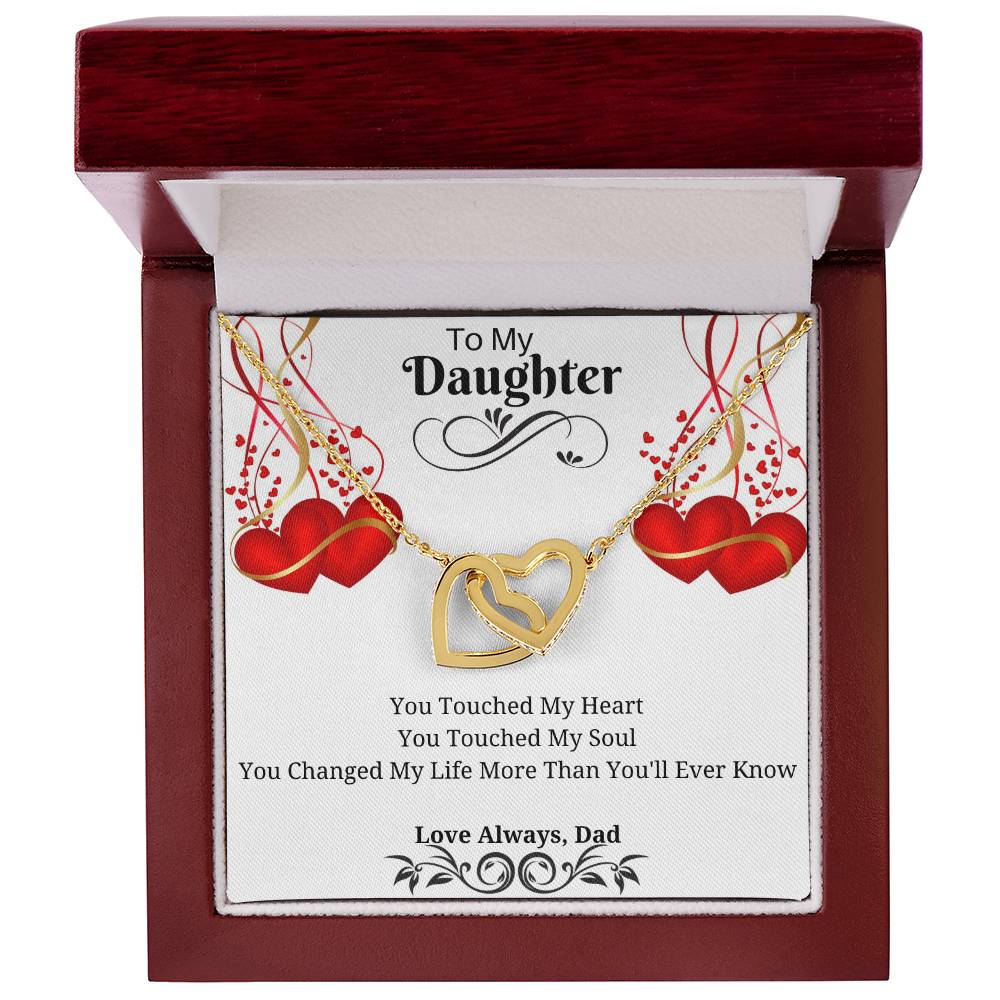 To My Daughter - You Touched My Heart & Soul Interlocking Hearts Necklace