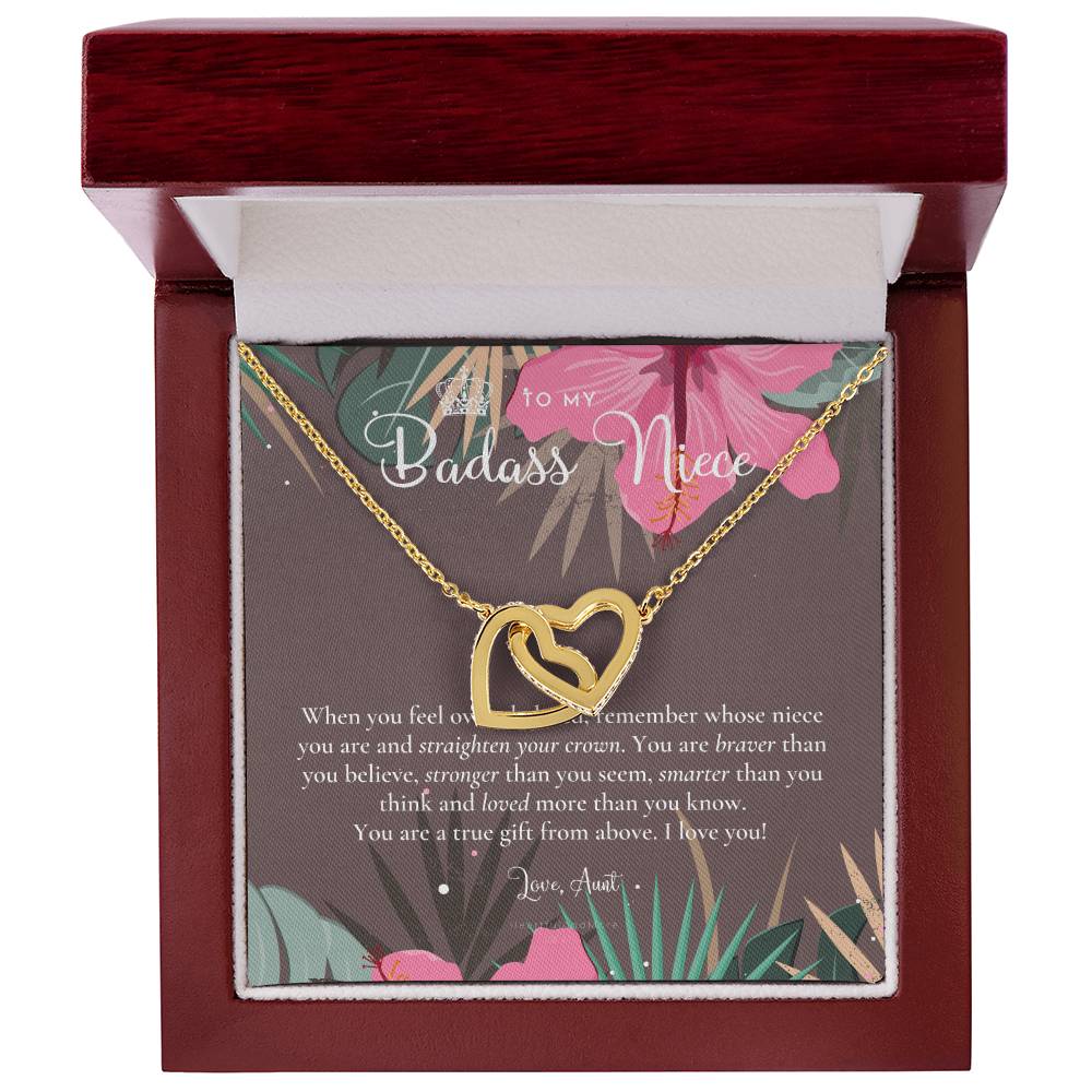 To My Badass Niece Straighten Your Crown Necklace Aunt Niece Necklace Niece Birthday Gift Niece Graduation Gift Interlocking Hearts Necklace