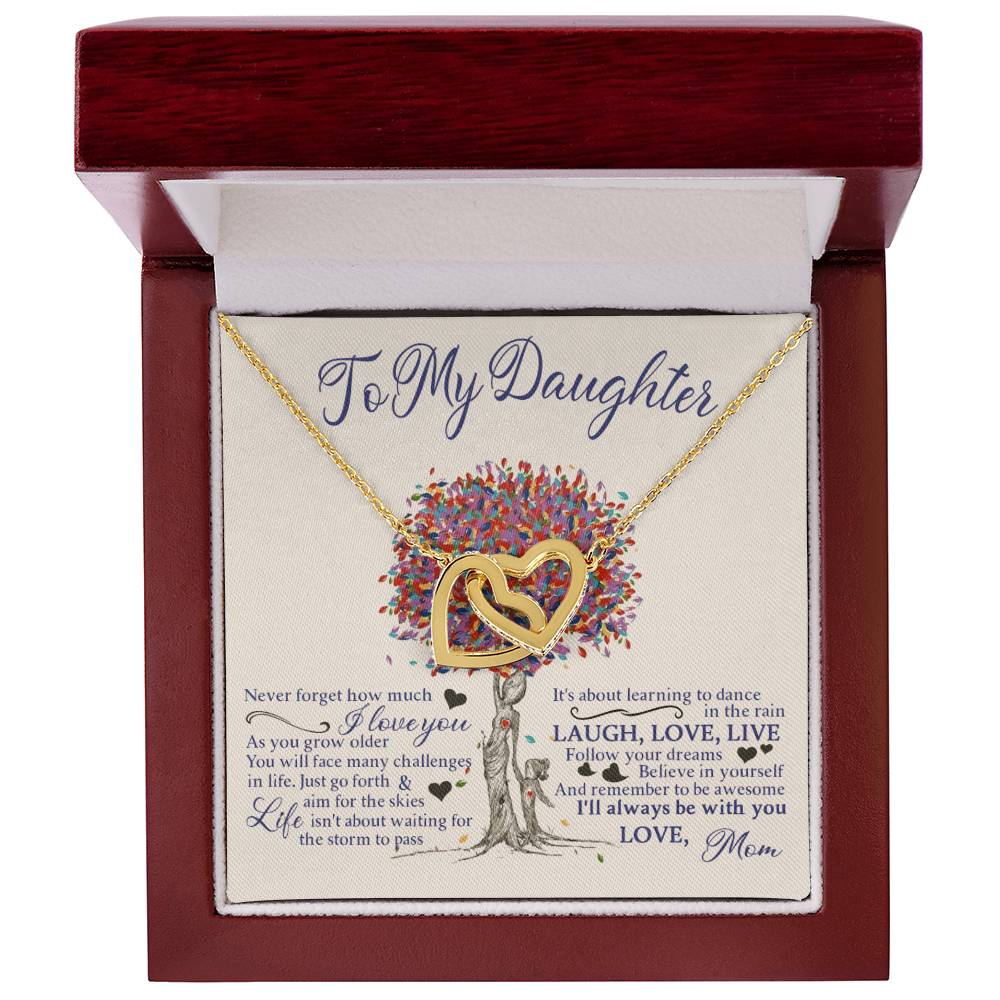 My Daughter - Follow Your Dreams - Love Mom Interlocking Hearts Necklace