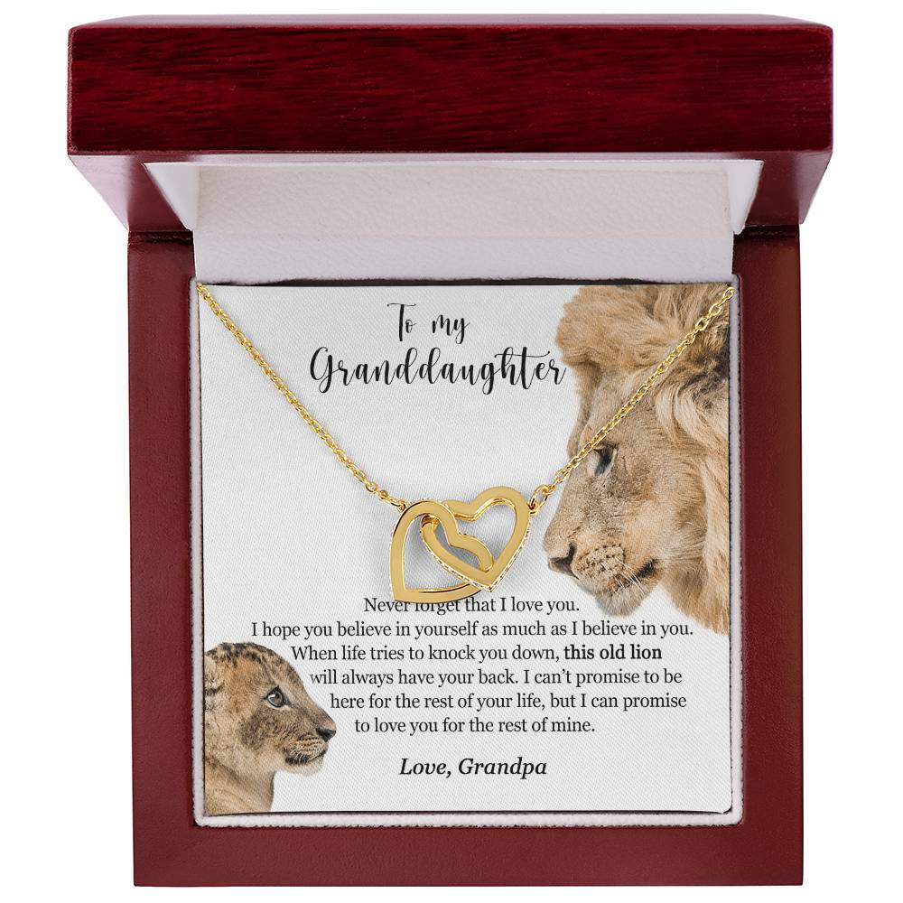 To My Granddaughter - This Old Lion Will Always Have Your Back Interlocking Hearts Necklace