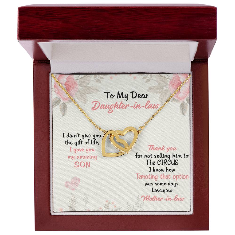 To My Dear Daughter In Law Thank You For Not Selling My Son Love From Mother In Law Love Forever Neckless Interlocking Hearts Necklace