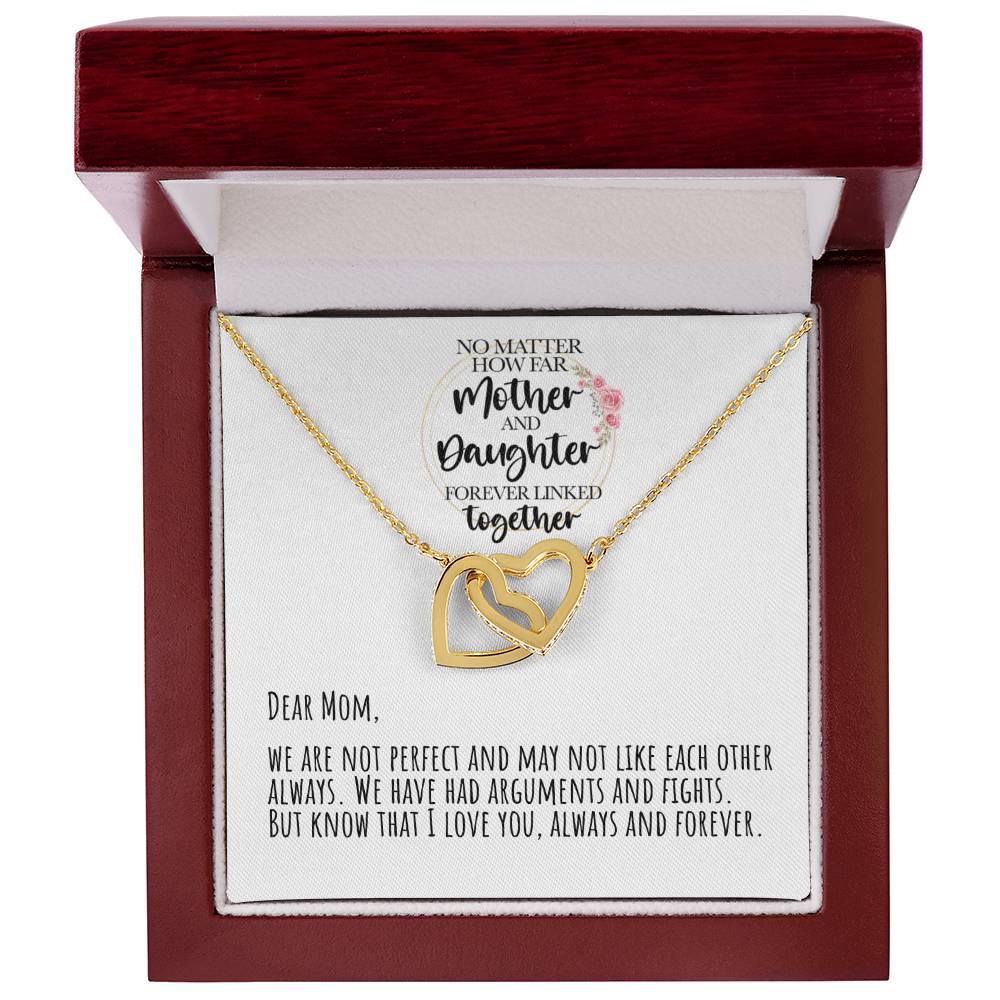 No Matter How Far Mother And Daughter Forever Linked Together Interlocking Hearts Necklace