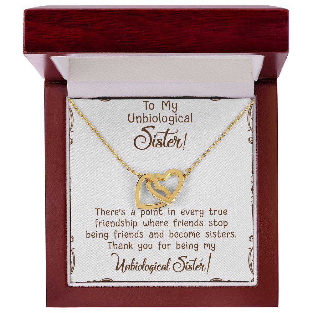 To My Unbiological Sister Interlocking Hearts Necklace Message Card