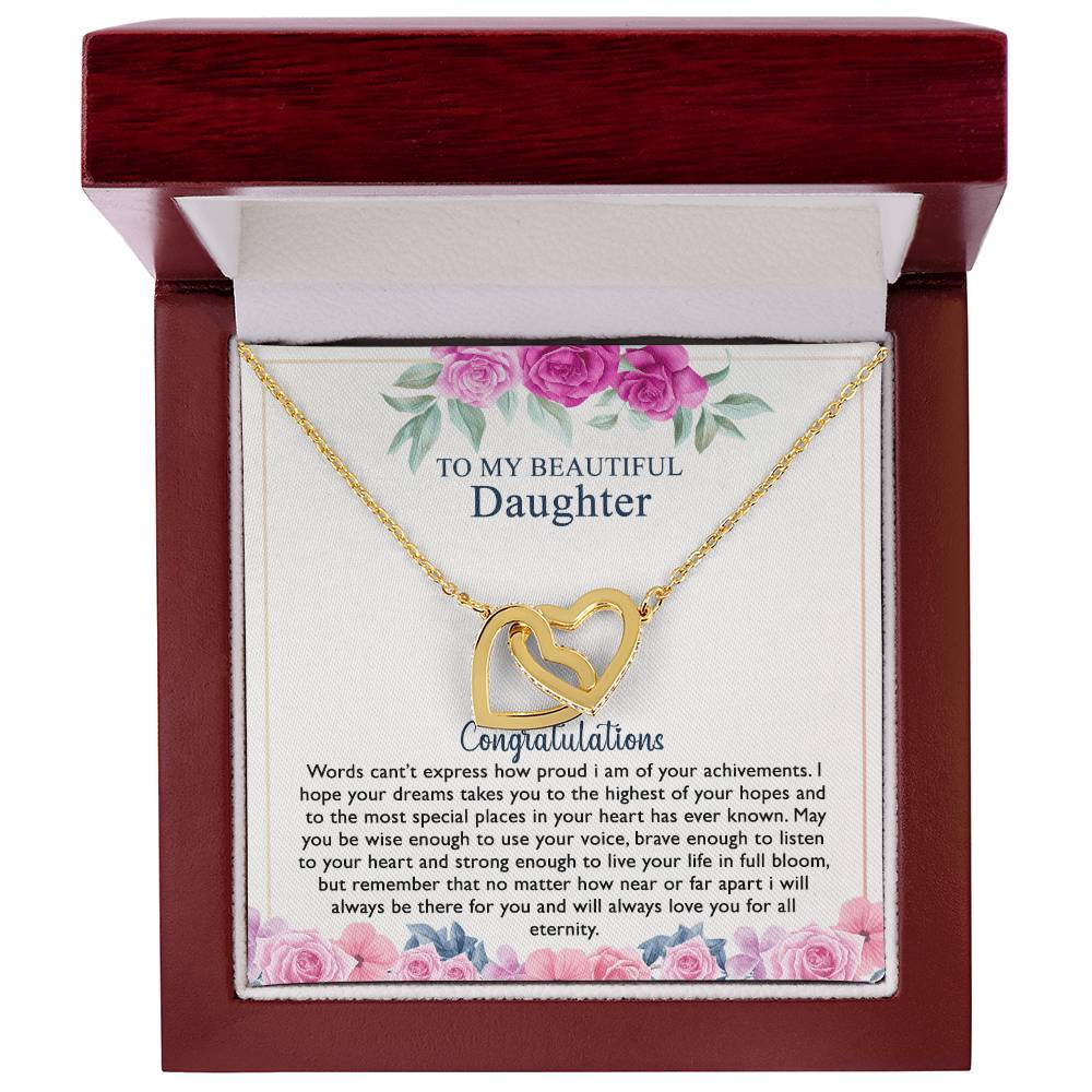 To My Beautiful Daughter Necklace Best Gift For Your Daughter On Her Graduation Day With A Touching Message Card That Express How Much You Love Her. Interlocking Hearts Necklace