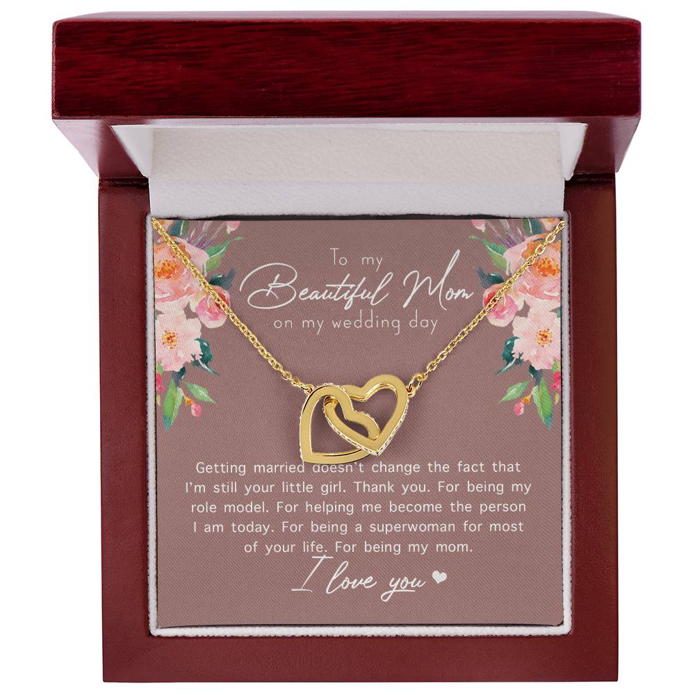 To My Beautiful Mom On My Wedding Day Interlocking Hearts Necklace