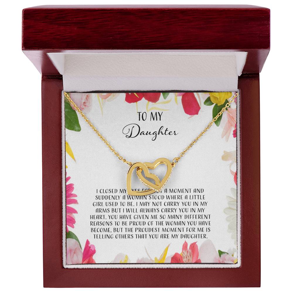 To My Daughter I Close My Eyes For A Moment - Floral Interlocking Hearts Necklace