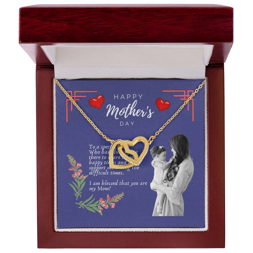 Mother'S Day Interlocking Hearts Pendant Necklace With Royal Blue Message Card Interlocking Hearts Necklace