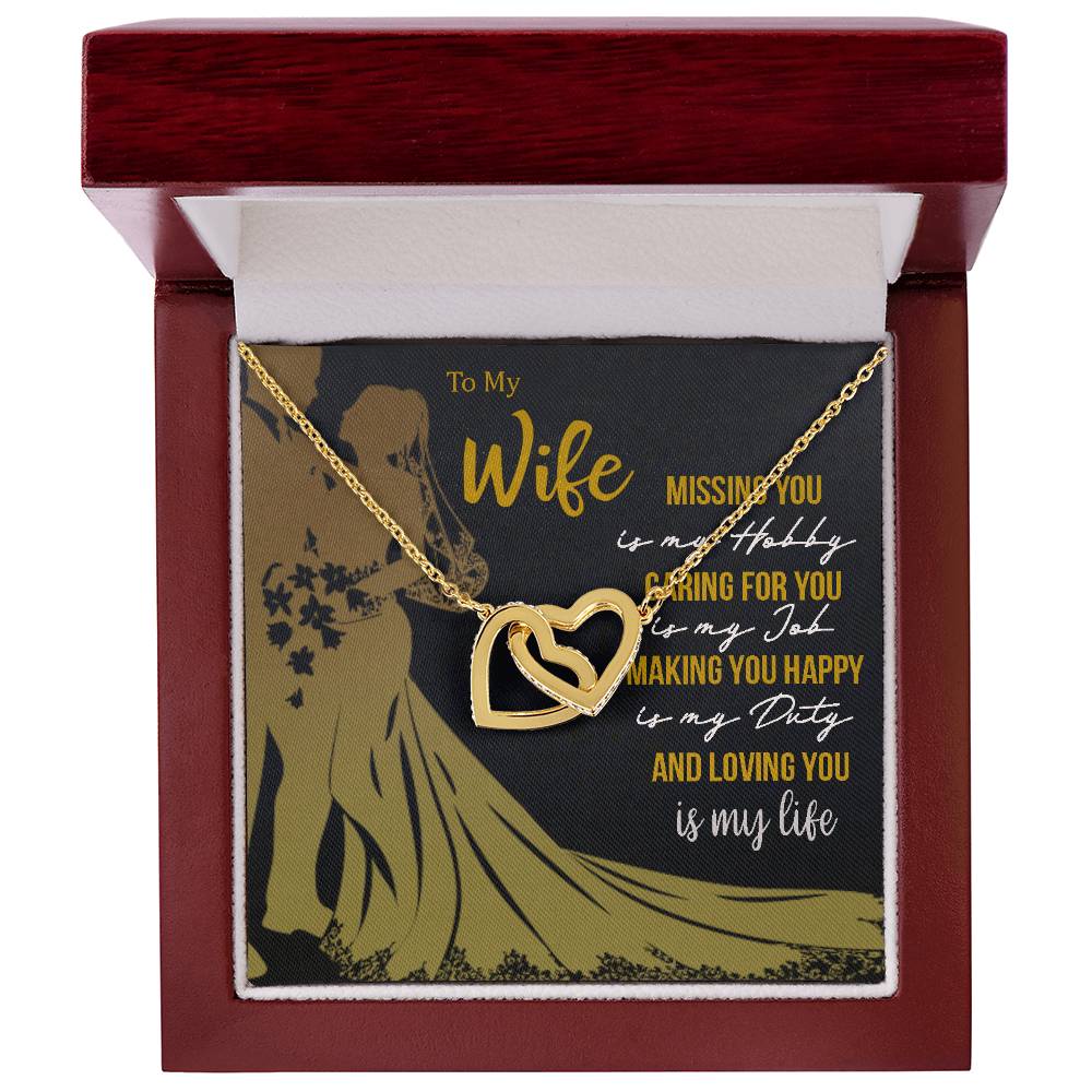 To My Wife - Missing You. Interlocking Hearts Necklace