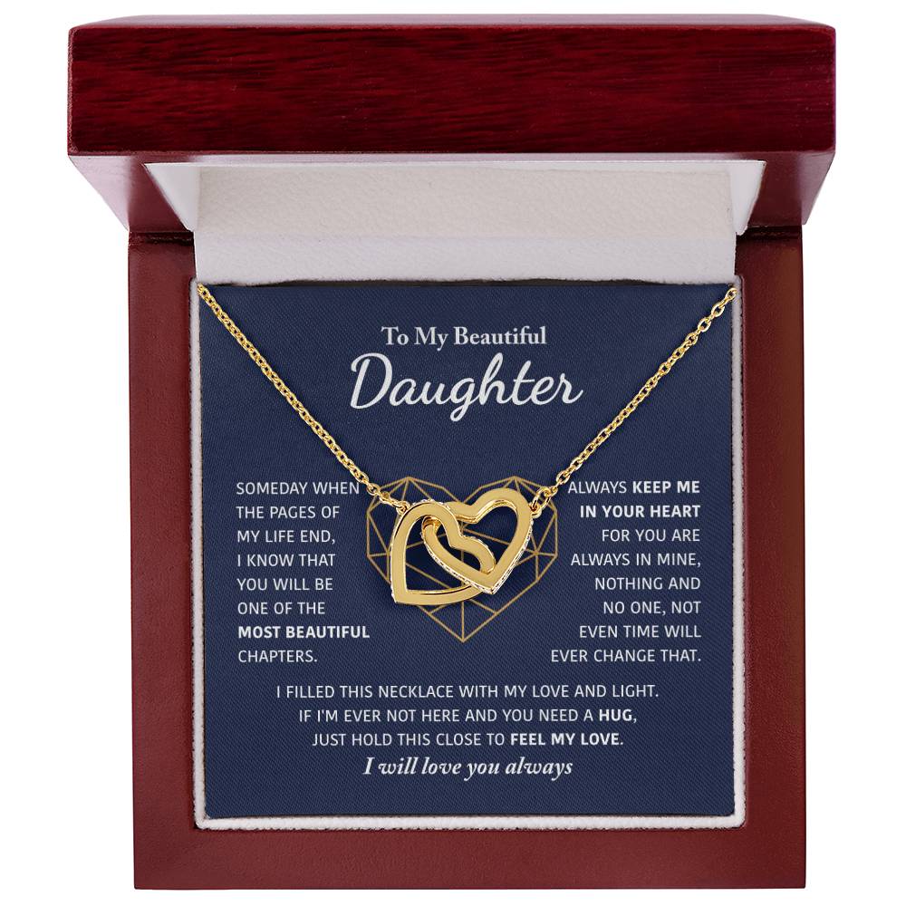 To My Beautiful Daughter - Keep Me In Your Heart - Interlocking Hearts Necklace