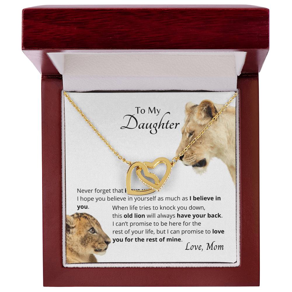 To My Daughter - I Believe In You - Necklace. Embellished With Cubic Zirconia Stones. Interlocking Hearts Necklace