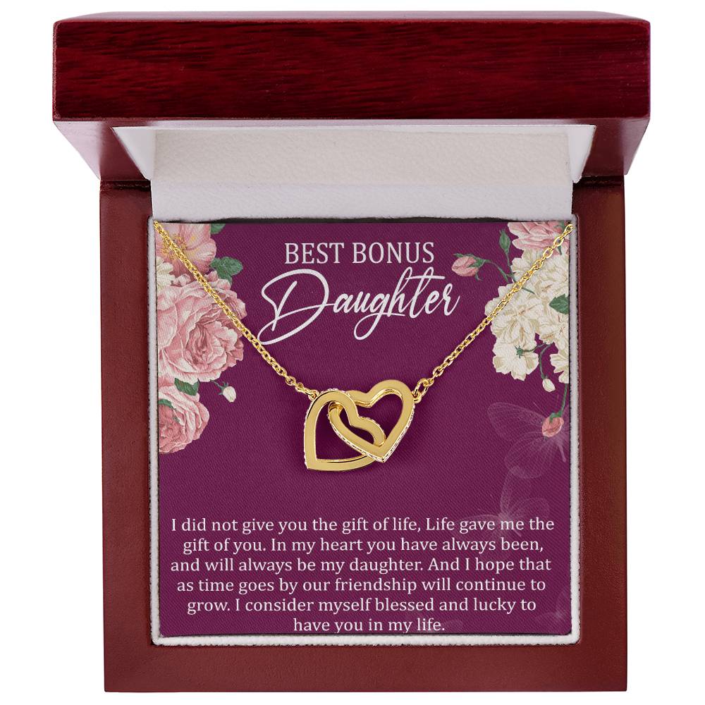 Best Bonus Daughter Interlocking Hearts Necklace Message Card