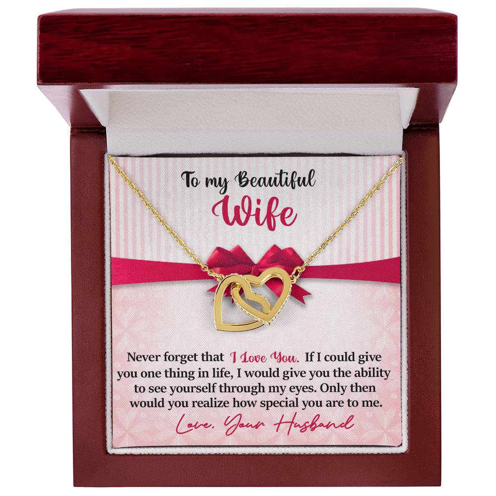 To My Beautiful Wife - I Love You Interlocking Hearts Necklace