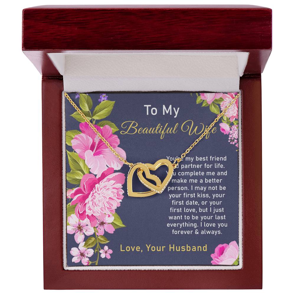 To My Beautiful Wife Interlocking Hearts Necklace