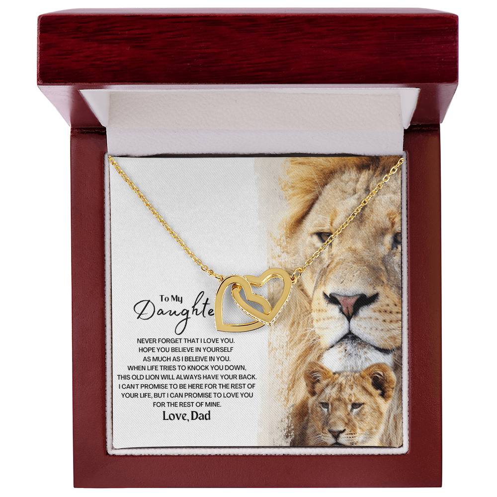 To My Daughter - This Old Lion Will Always Have Your Back Interlocking Hearts Necklace