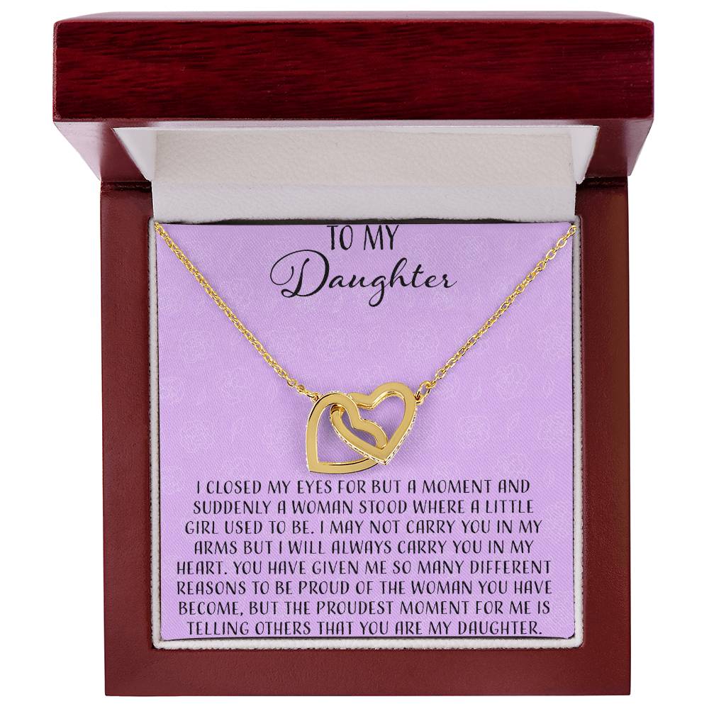 To My Daughter I Close My Eyes For A Moment - Purple Interlocking Hearts Necklace
