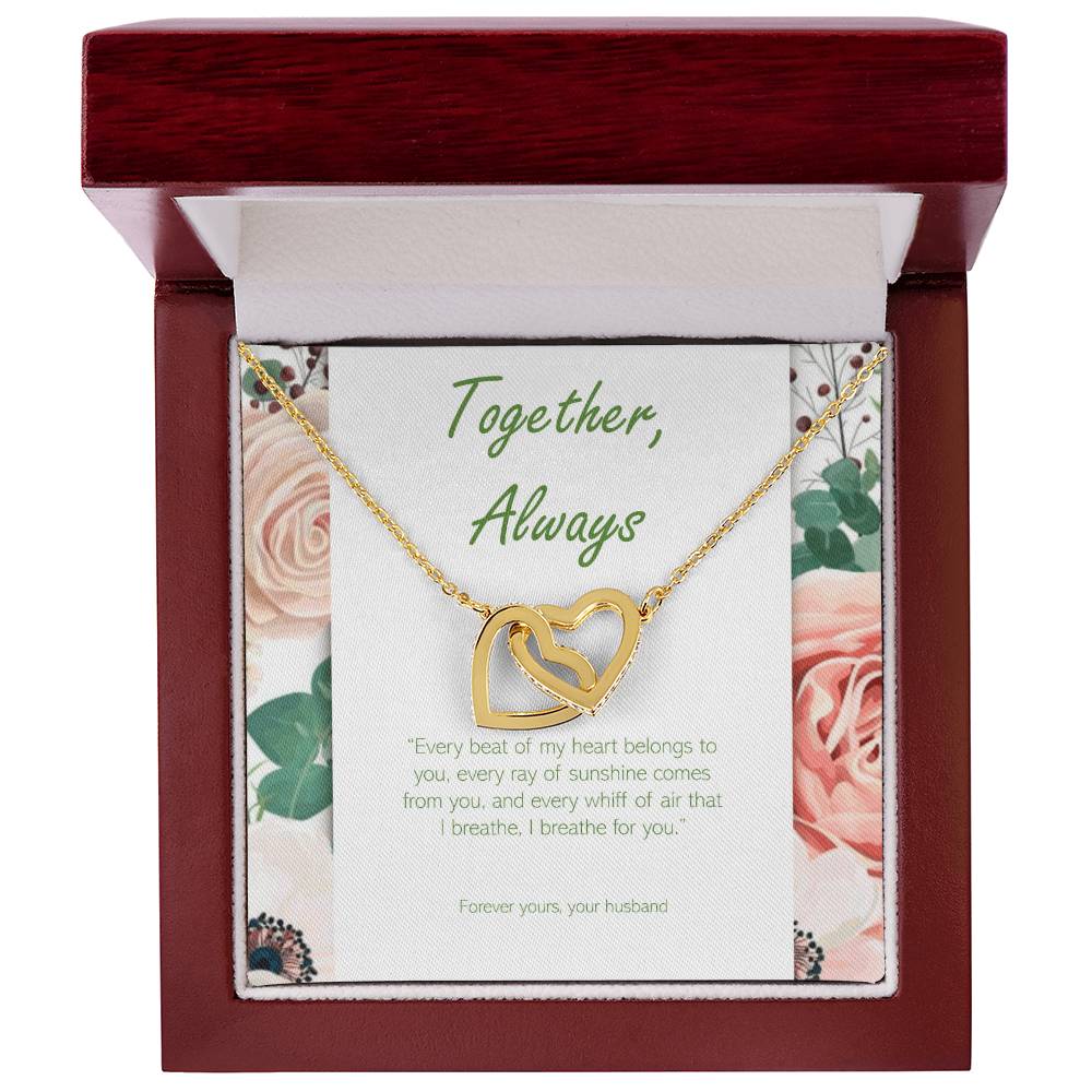 Two Hearts Necklace - Cubic Zirconia Stones Interlocking Hearts Necklace