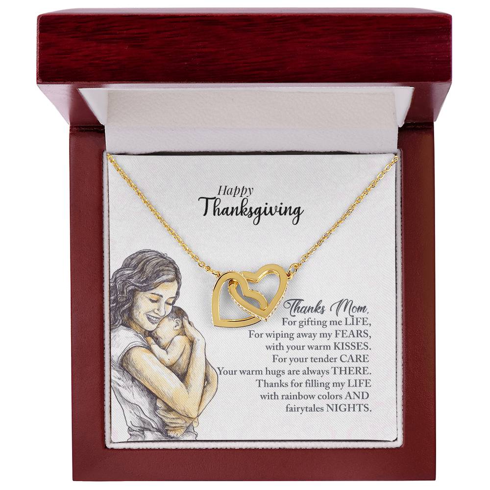 Happy Thanksgiving Mom Interlocking Hearts Necklace