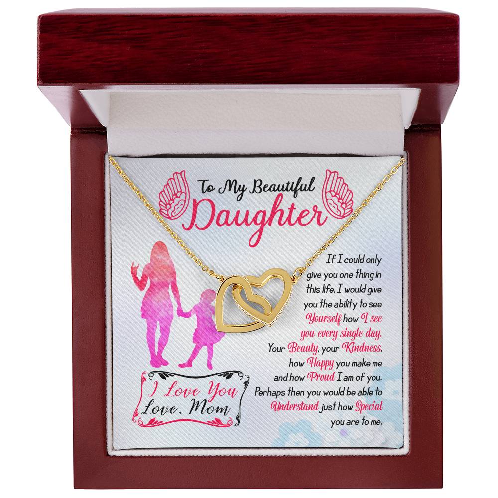To My Beautiful Daughter - Interlocking Hearts Necklace - Gift From Mom To Daughter