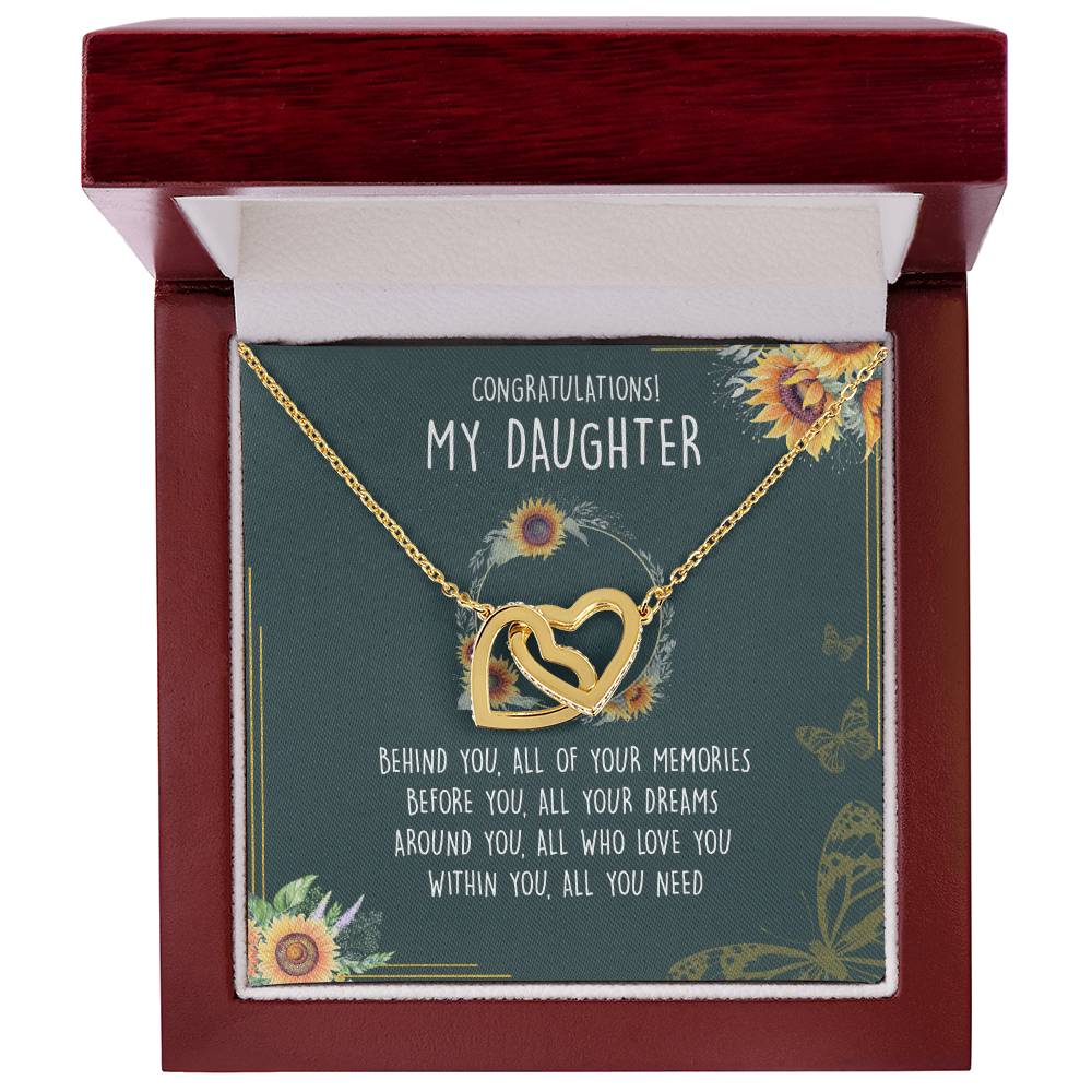 Congratulations My Daughter Interlocking Hearts Necklace Message Card