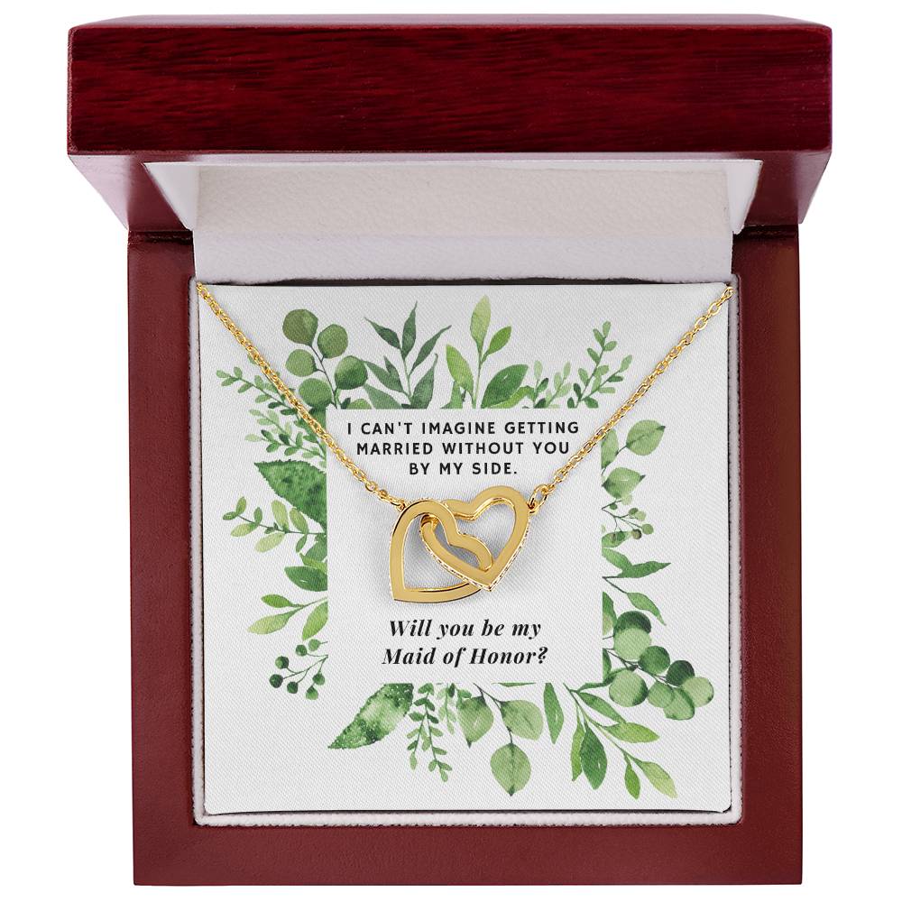 Be Maid Of Honor Square Foliage Wedding Necklace Interlocking Hearts Necklace