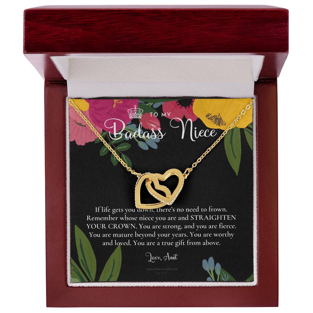 To My Badass Niece Straighten Your Crown Necklace Aunt Niece Necklace Niece Birthday Gift Niece Graduation Gift Interlocking Hearts Necklace