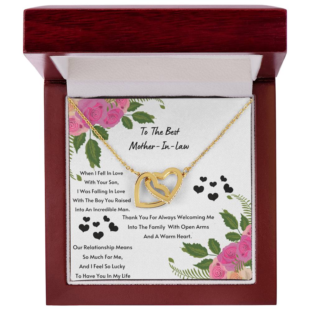 Mother In Law- I Feel So Lucky To Have You. Interlocking Hearts Necklace