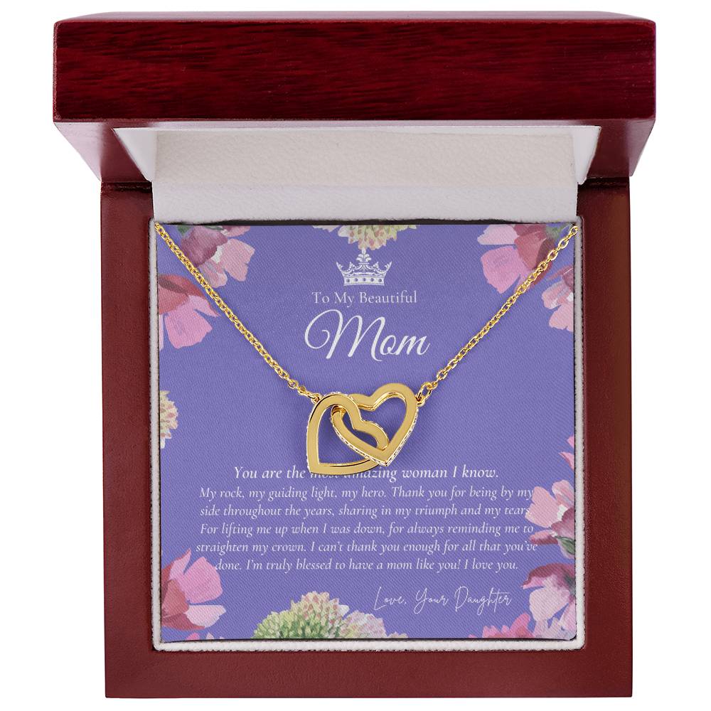 To My Beautiful Mom Necklace Beautiful Mom Gift Mother’S Day Gift Birthday Gift Gift From Daughter On Wedding Day Interlocking Hearts Necklace