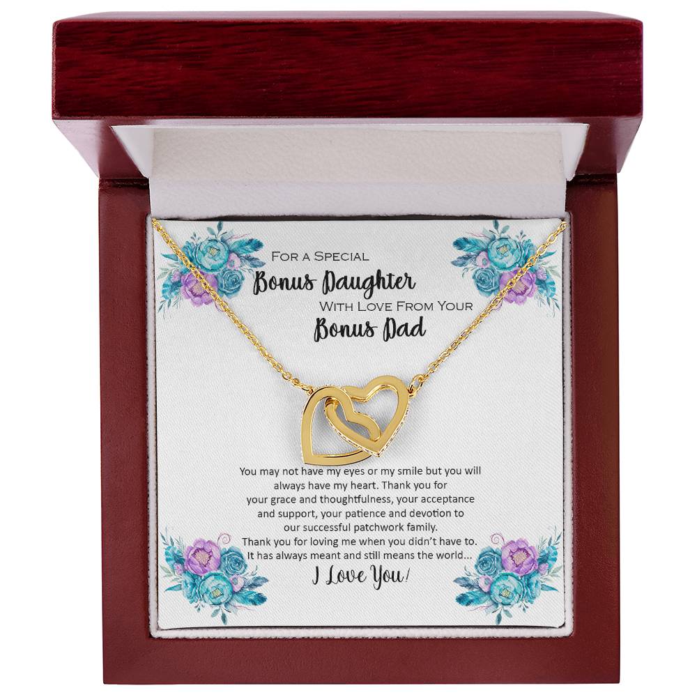 Bonus Daughter From Bonus Dad No Dna But You Have My Heart Interlocking Hearts Necklace
