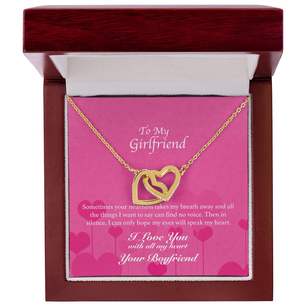 To My Girlfriend - You Take My Breath Away - Hearts Necklace Interlocking Hearts Necklace