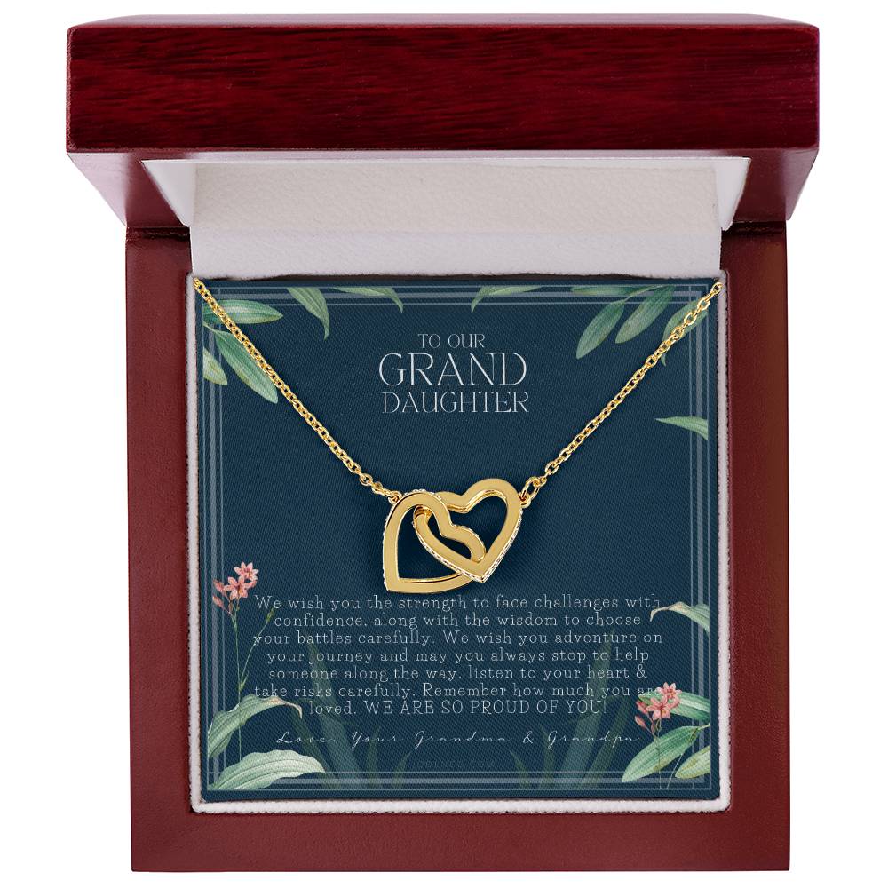 Gift For Granddaughter From Grandma & Grandpa To Our Granddaughter Live Your Dreams Birthday Graduation Christmas Interlocking Hearts Necklace
