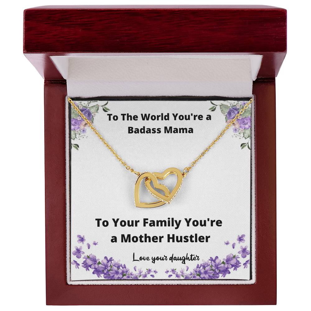 Necklace From Daughter Badass Mama Gift For Mother Gift Idea Best Mom Ever Interlocking Hearts Necklace