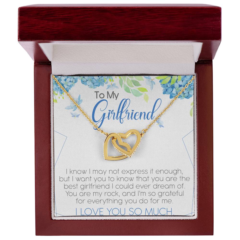 To My Girlfriend Interlocking Hearts Necklace Message Card