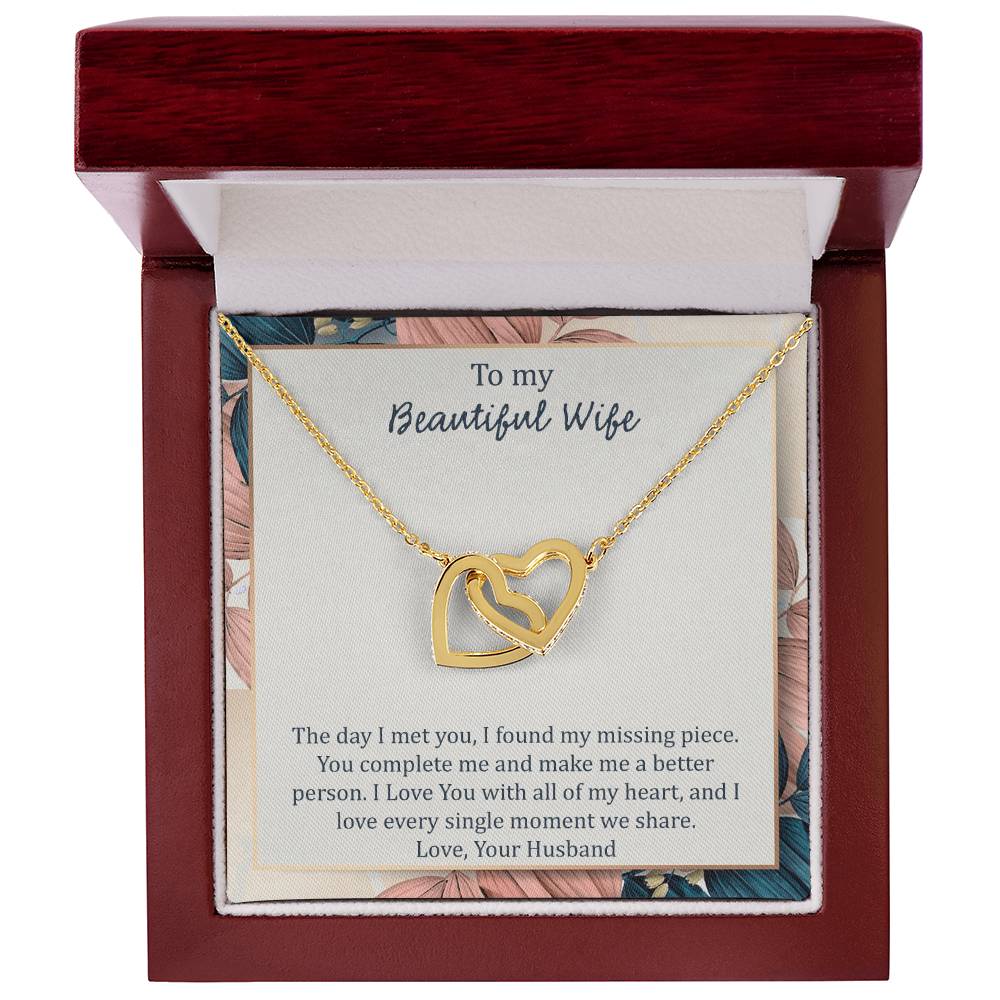 To My Wife The Day I Met You - Leaf Interlocking Hearts Necklace