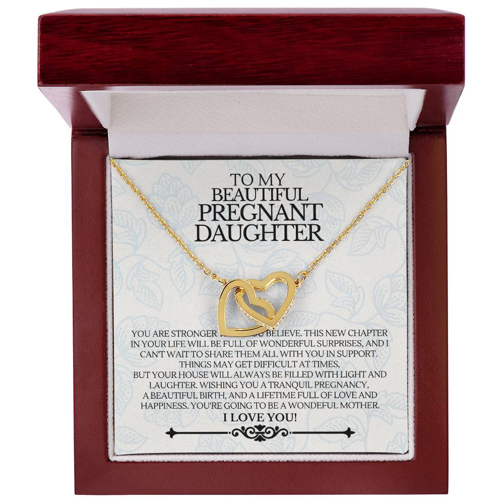 To My Beautiful Pregnant Daughter - Premium Love Necklace - Ge02 Interlocking Hearts Necklace