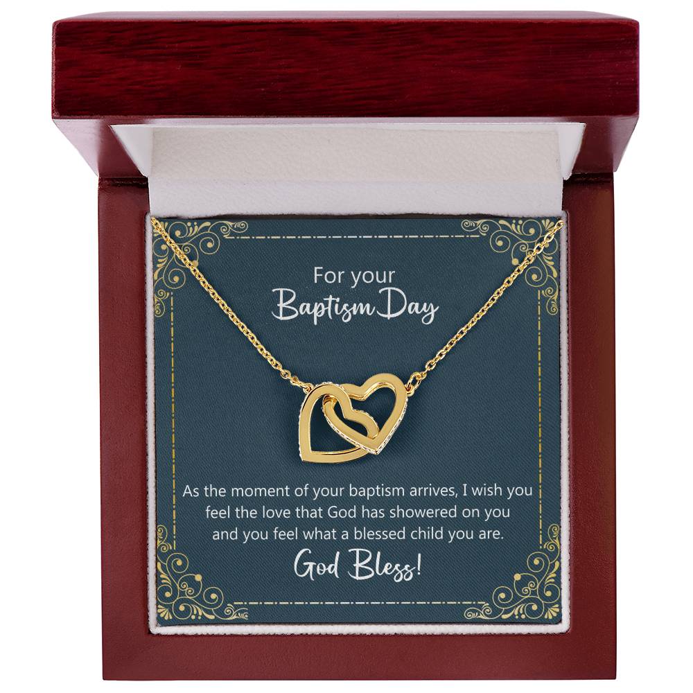 Baptism Gift Necklace - I Wish You Feel The Love Of God Interlocking Hearts Necklace