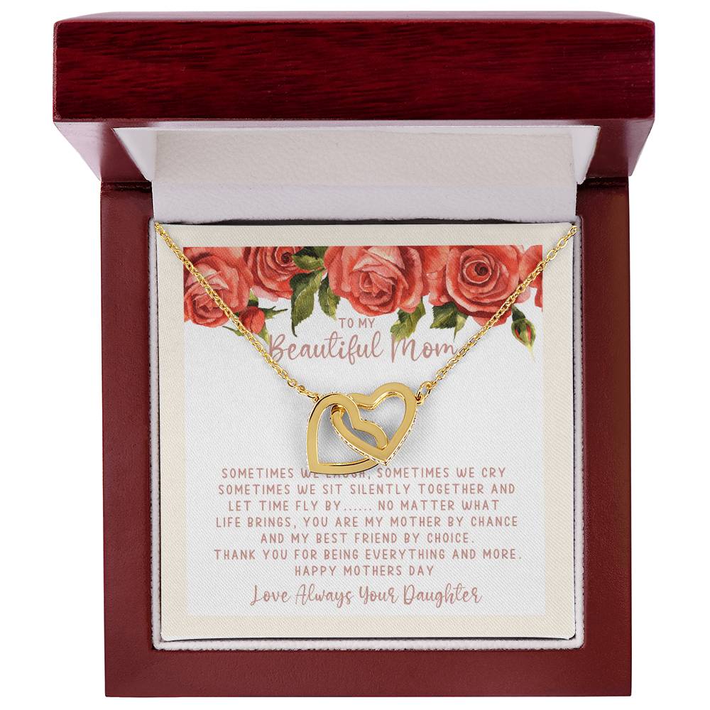 Mothers Day Creamy Roses Best Friends Interlocking Hearts Necklace