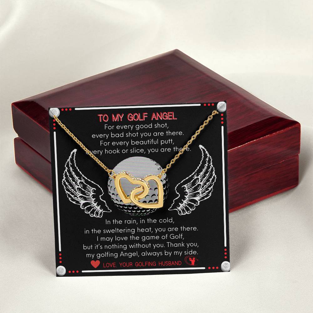 To My Golf Angel - Never Ending Love Necklace - From Your Golfing Husband Interlocking Hearts Necklace