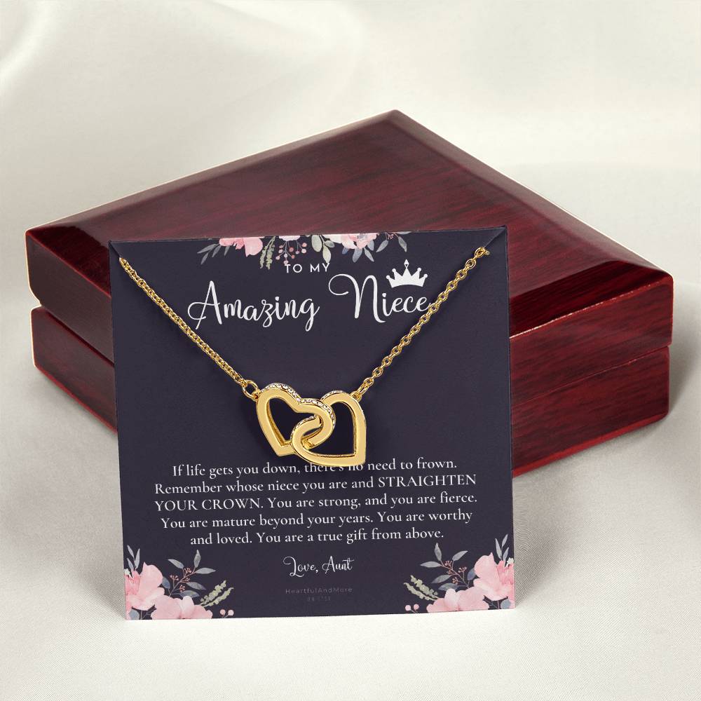 To My Amazing Niece Straighten Your Crown Necklace Aunt Niece Necklace Niece Birthday Gift Niece Graduation Gift Interlocking Hearts Necklace
