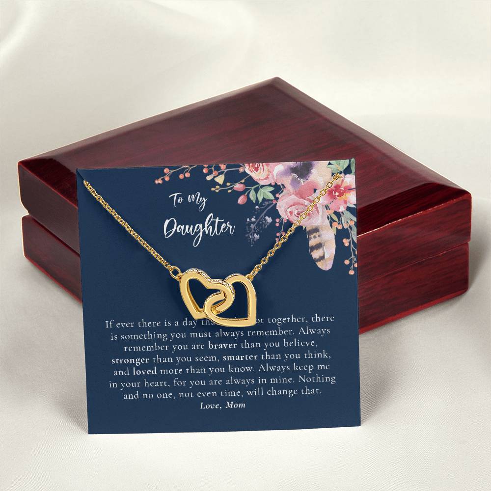 To My Daughter Necklace - Dark Blue Interlocking Hearts Necklace