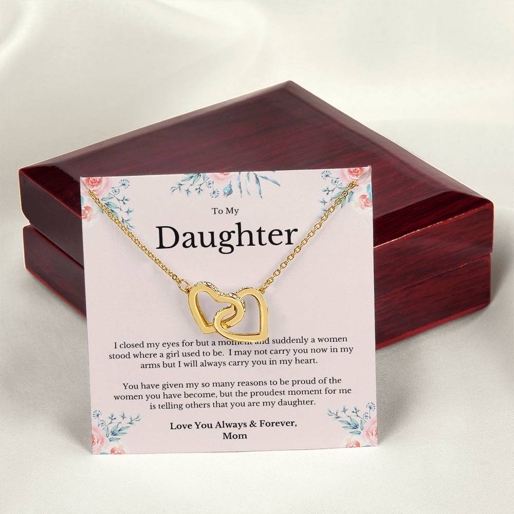 To My Daughter You Make Me Proud To Be Your Mom Necklace Interlocking Hearts Necklace