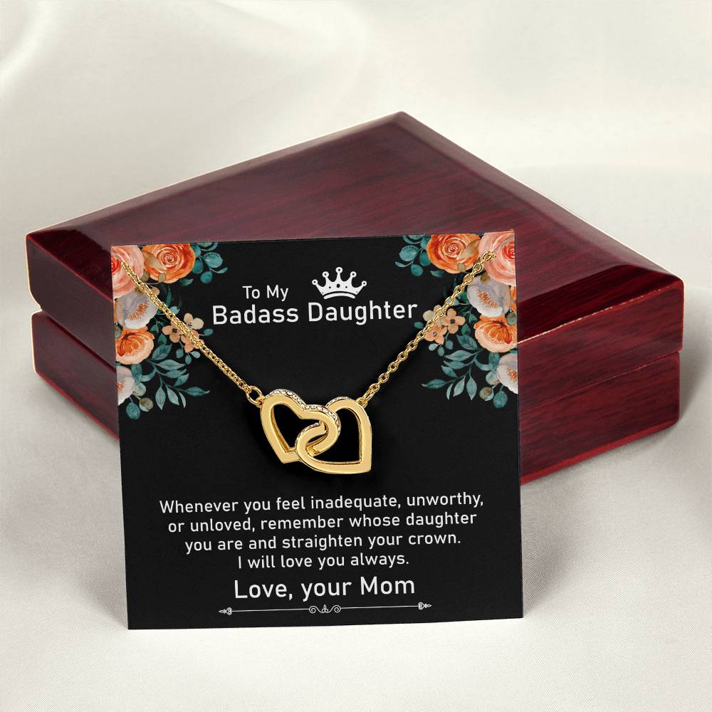 To My Badass Daughter Necklace Gift From Mom Birthday Necklace Gift From Mom Interlocking Hearts Necklace