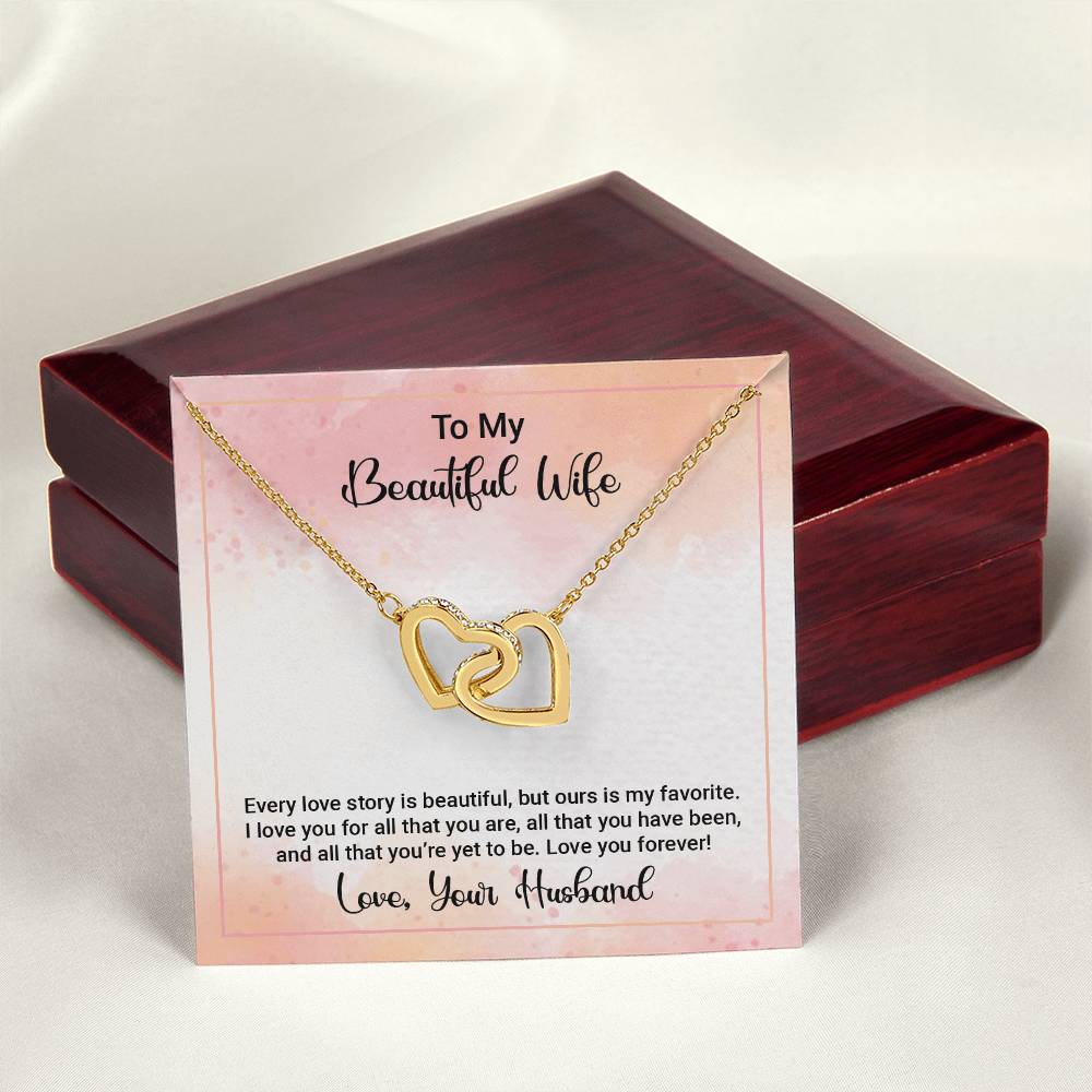 To My Wife - Every Love Story Is Beautiful Interlocking Hearts Necklace
