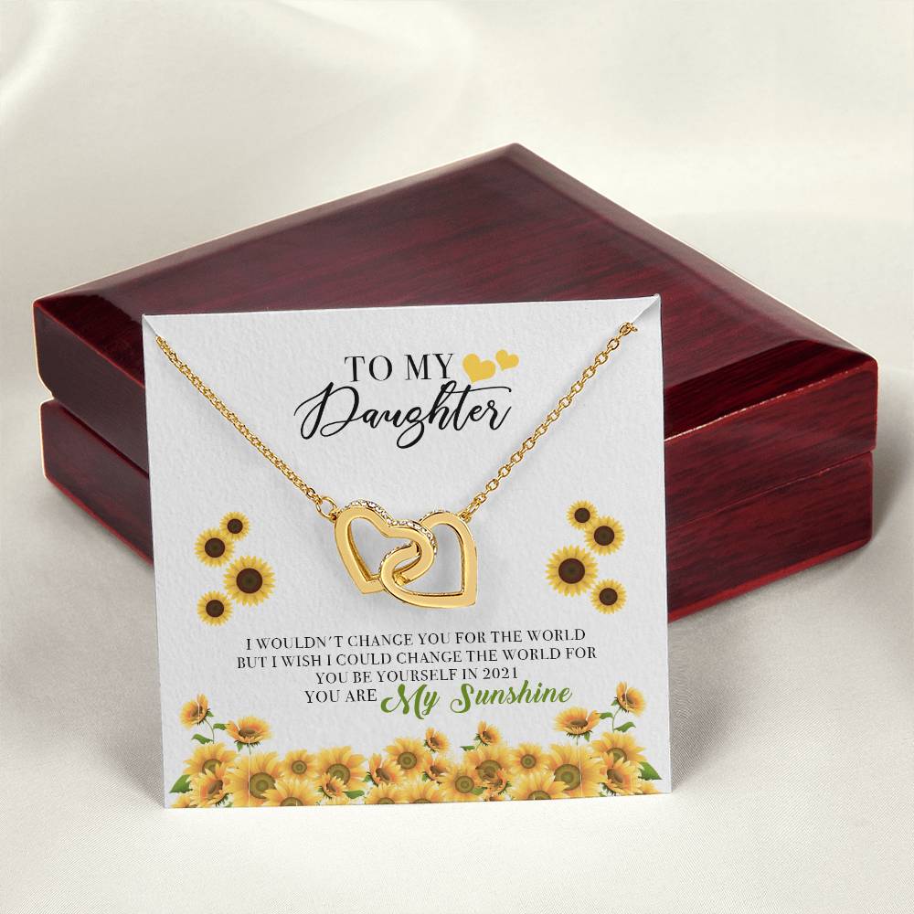 To My Daughter Jewelry From Mother You Are My Sunshine Interlocking Hearts Necklace