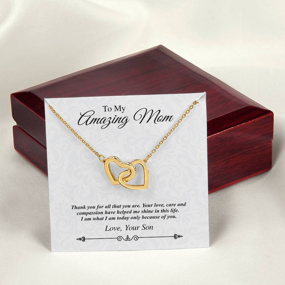 'To My Amazing Mom' Linked Hearts Necklace - Thank You For All That You Are Interlocking Hearts Necklace